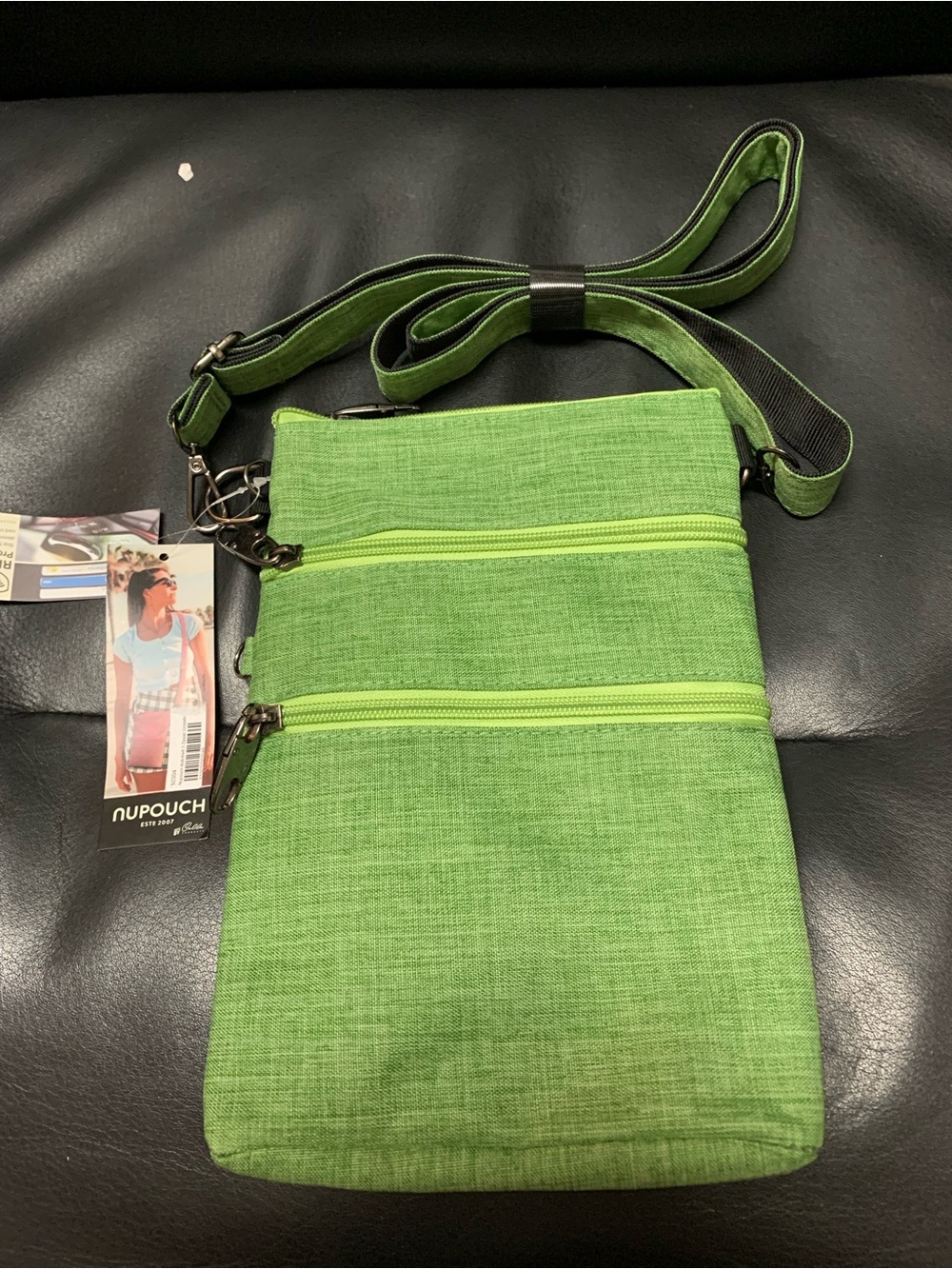 Nupouch Green Crossbody Bag - Lime Green Dual Zip